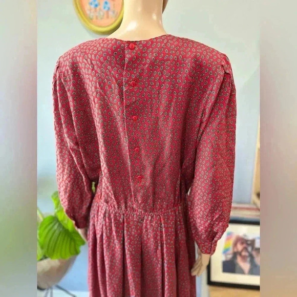 Vintage 1980s blue Red Lanz Original paisley Academia Secretary Midi Dress Sz - Picture 8 of 11